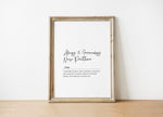 Framed poster with cursive and regular fonts defining 'Allergy & Immunology Nurse Practitioner' as a frontline healer, white background, light-colored frame